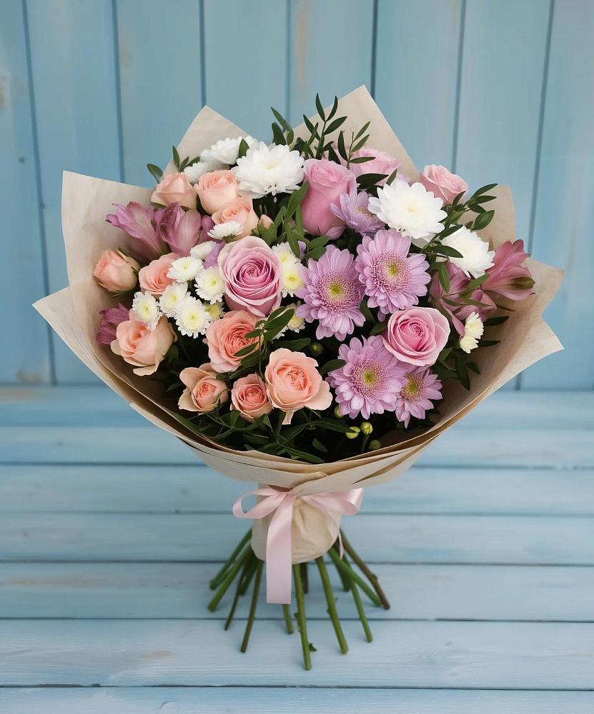 Букет цветов из: Хризантемы, Розы и Альстромерии в Дебесы