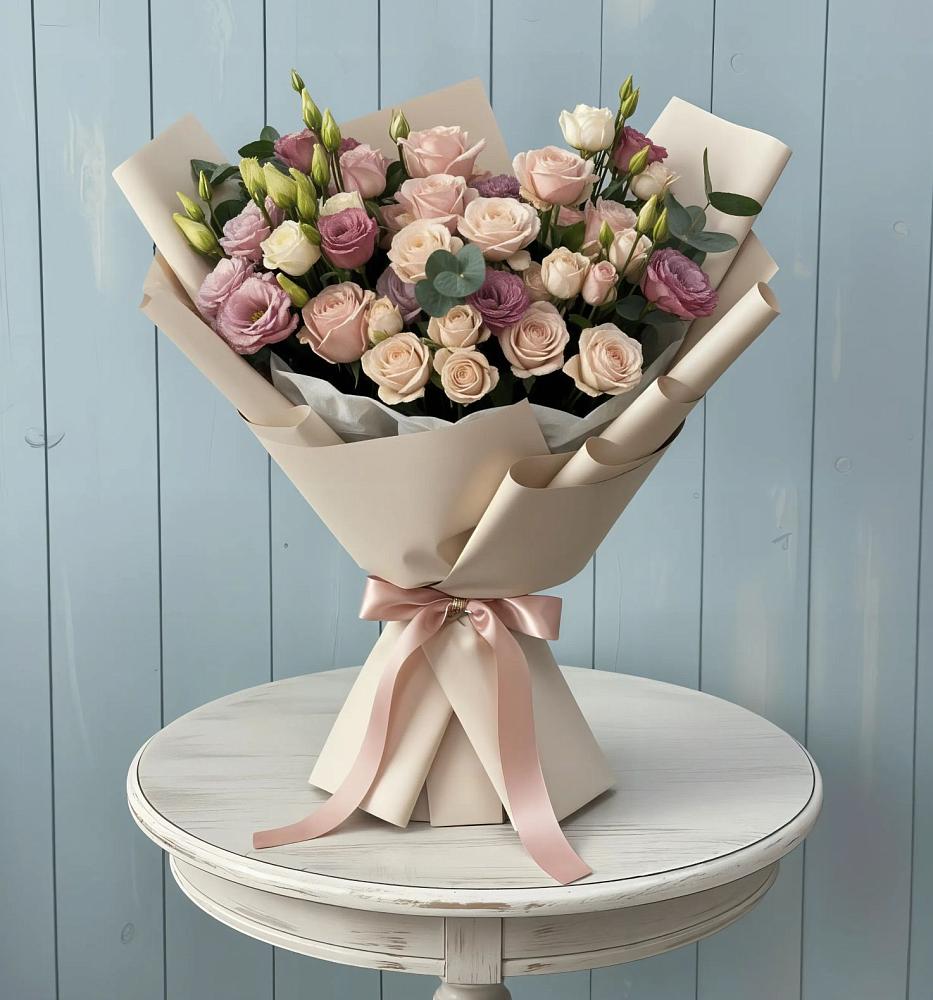 Букет цветов из: Розы и Лизиантусы в Дебесы