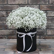 Цветочная композиция из Гипсофила в шляпной коробке в Дебесы