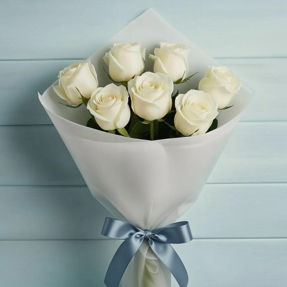 Букет 7 Белых роз Эдлесс Лав в Дебесы